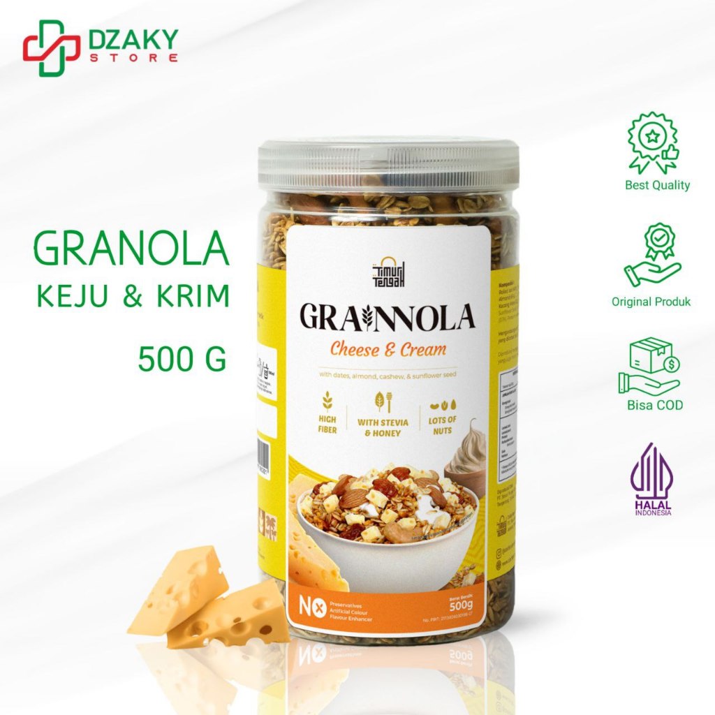 

Grainnola Timur Tengah Cheese & Cream 500 Gram Granola Cemilan Sehat Rendah Kalori Sereal & Snack