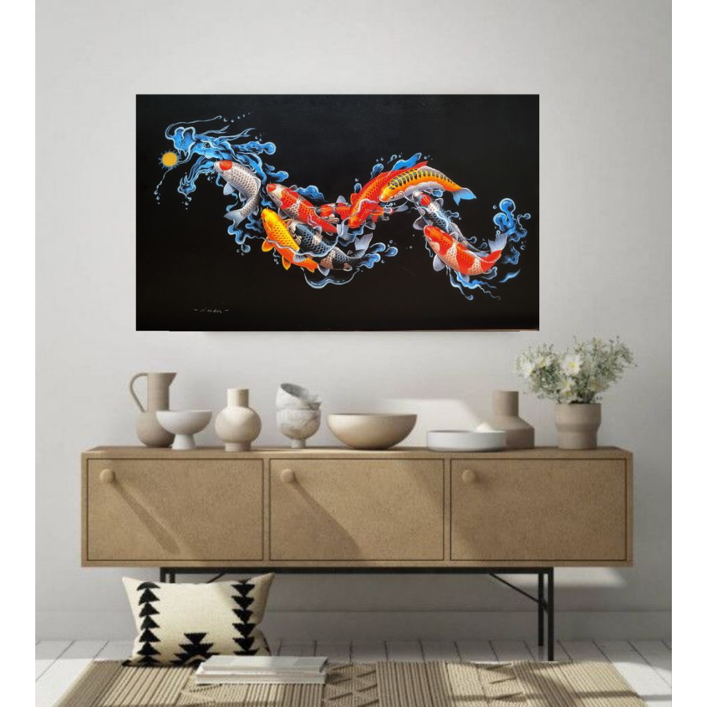 Lukisan Dinding Ikan Koi Naga Landscape