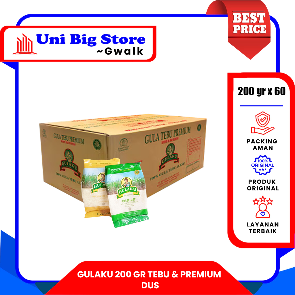 

GULAKU GULA PASIR PREMIUM - TEBU MURNI DUS - (200 gr x 60 pcs)