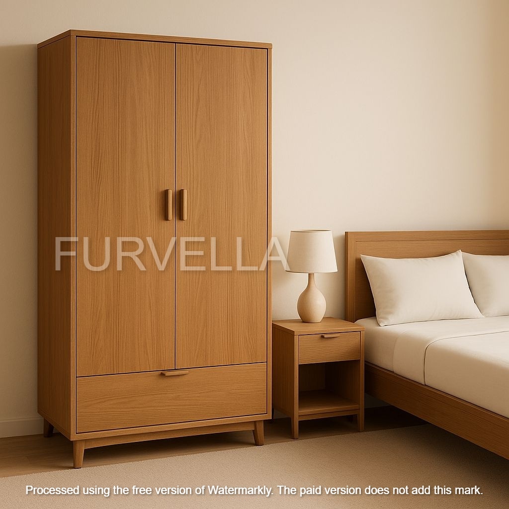 Lemari Baju 2 Pintu Kayu Jati Asli 100% Modern Minimalis Furvella 105