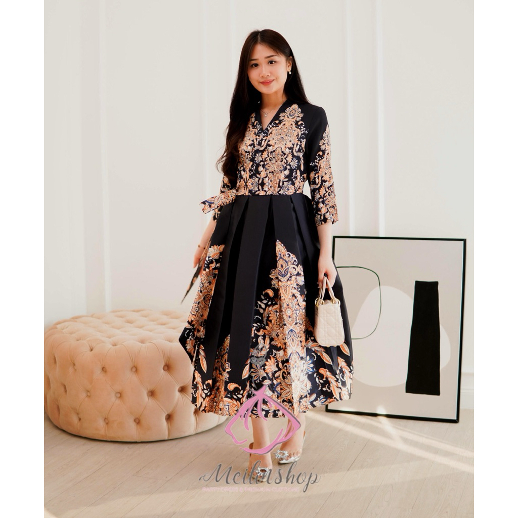 Amy Elegance Satin Dress Party dress / gereja natal/ kondangan/ dress remaja Hitam/Putih