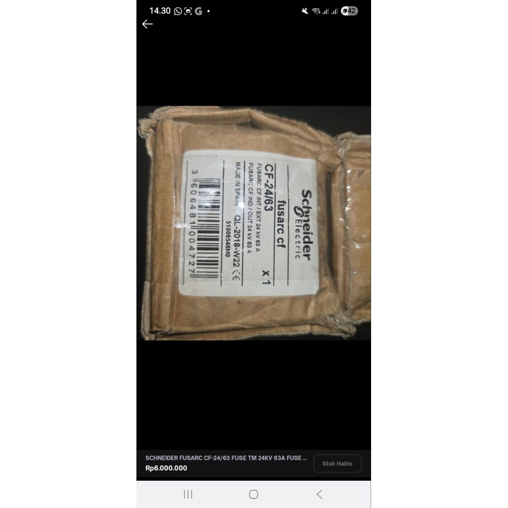 SCHNEIDER FUSARC CF-24/63 FUSE TM 24KV 63A FUSE KUBIKEL 63A 24KV