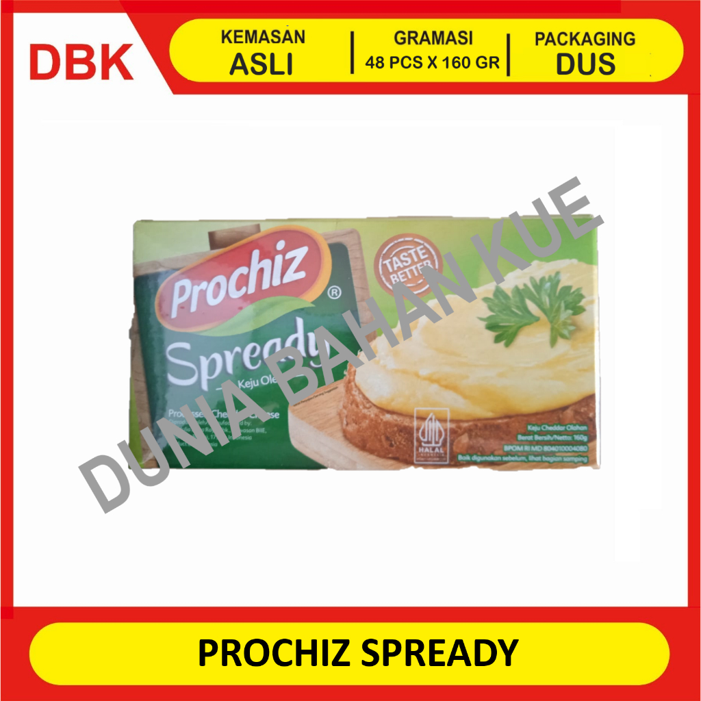 

PROCHIZ SPREADY CHEESE 160 GR - 1 DUS 48 PCS / KEJU OLES LUMER TOPPING ISIAN FILLING PROCHEESE