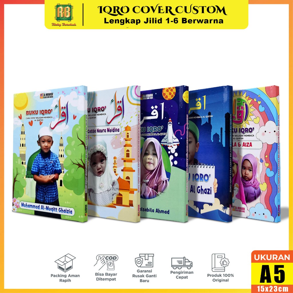 Iqro anak berwarna jilid 1-6 Custom Eksklusif Tulis Nama dan Foto di cover full collor berwarna Hard