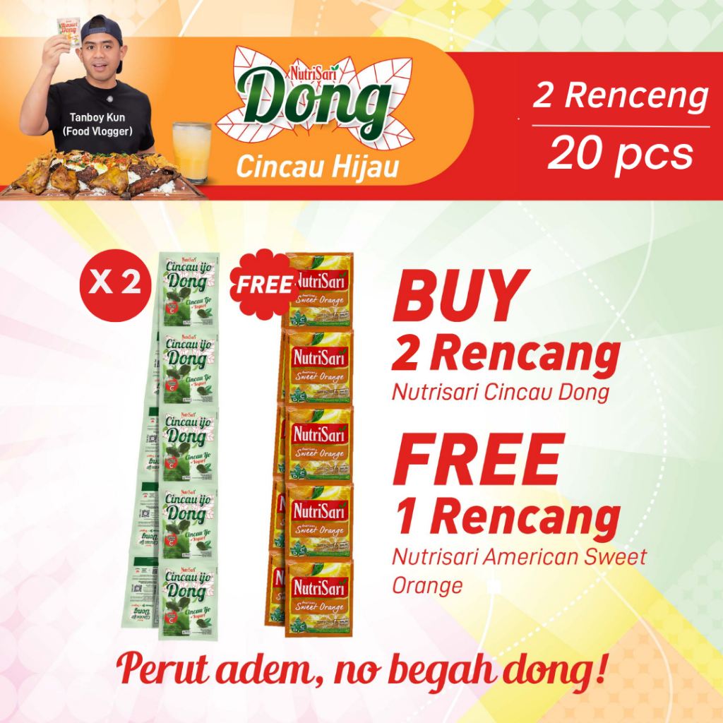

Nutrisari Dong Minuman Rasa Cincau Hijau [14gr x 20 sachet] FREE 1 Renceng Nutrisari A.Sweet Orange