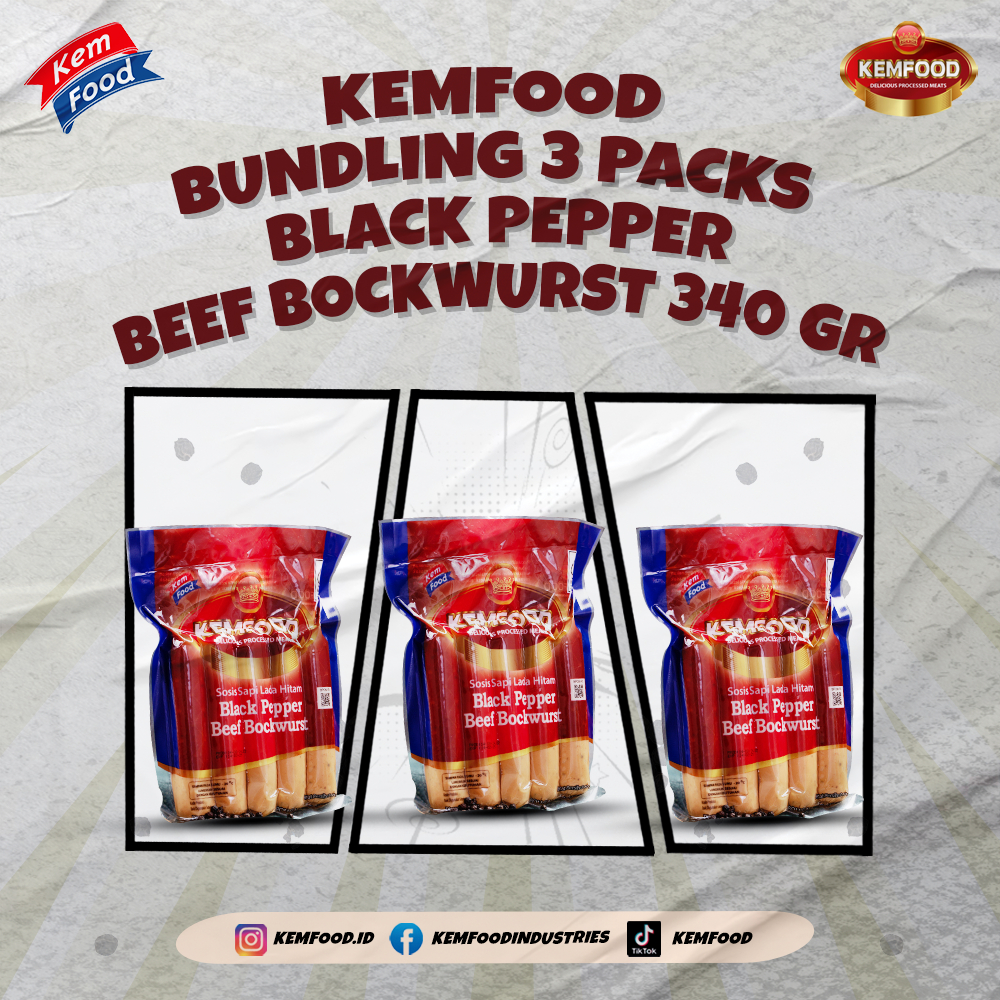 

PAKET 3 PACK - Kemfood Sosis Sapi Black Pepper Beef Bockwurst - 340 gr