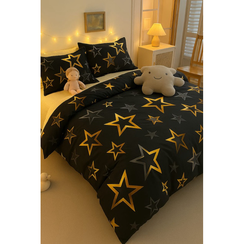 SPREI PREMIUM 90/100/120/140/160/180/200 TINGGI 30CM TINGGI 30 CM MOTIF  BLACK YELLOW STAR BINTANG H