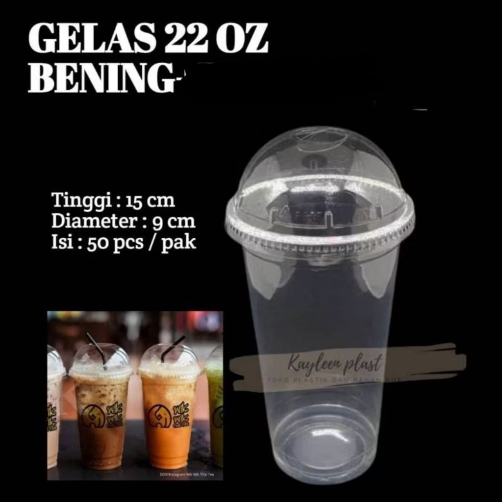 Gelas Plastik 18oz Oval / 22oz Oval / 22oz Datar / Cup Plastik 22oz Datar  Isi 50pcs