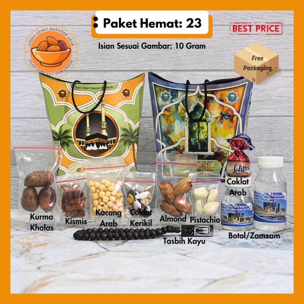 

Paket Oleh Oleh Haji dan Umroh Hemat Dus Tenteng + Tasbih isi 10gr/klip