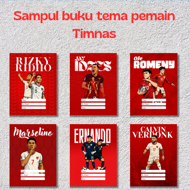 

Sampul Buku Tulis A5 5pcs Tema Pemain Timnas Indonesia – Rizky Ridho Jay Idzes Struick Marselino Artpaper