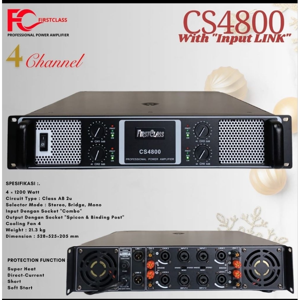 FIRSTCLASS CS4800 | power amplfier | power 4 chanel | power 1200 x4 | cs800