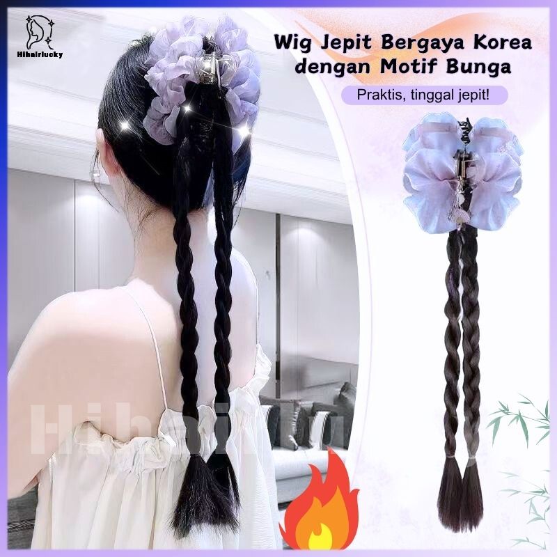 Wig Kepang Wig Dua Kepang wig bun cepol cepol jepit rambut WIG KOREA PITA BUNGA UNGU/ Jepit Kepang G