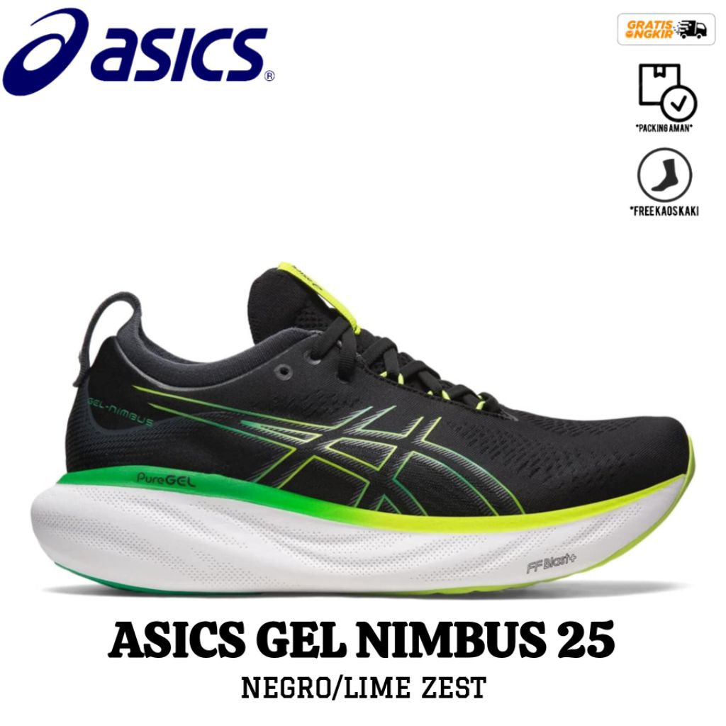 Sepatu Running Gel Nimbus 25 Negro/Lime Zest