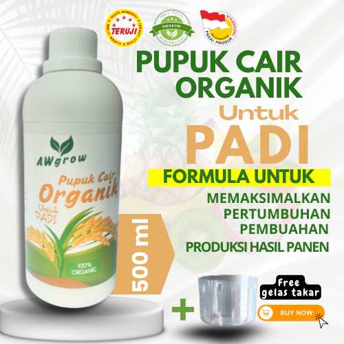 Awgrow-Pupuk Cair Organik Untuk Padi Kemasan 500 ml / Pupuk Memperbanyak Anakkan Padi / Pelebat Padi