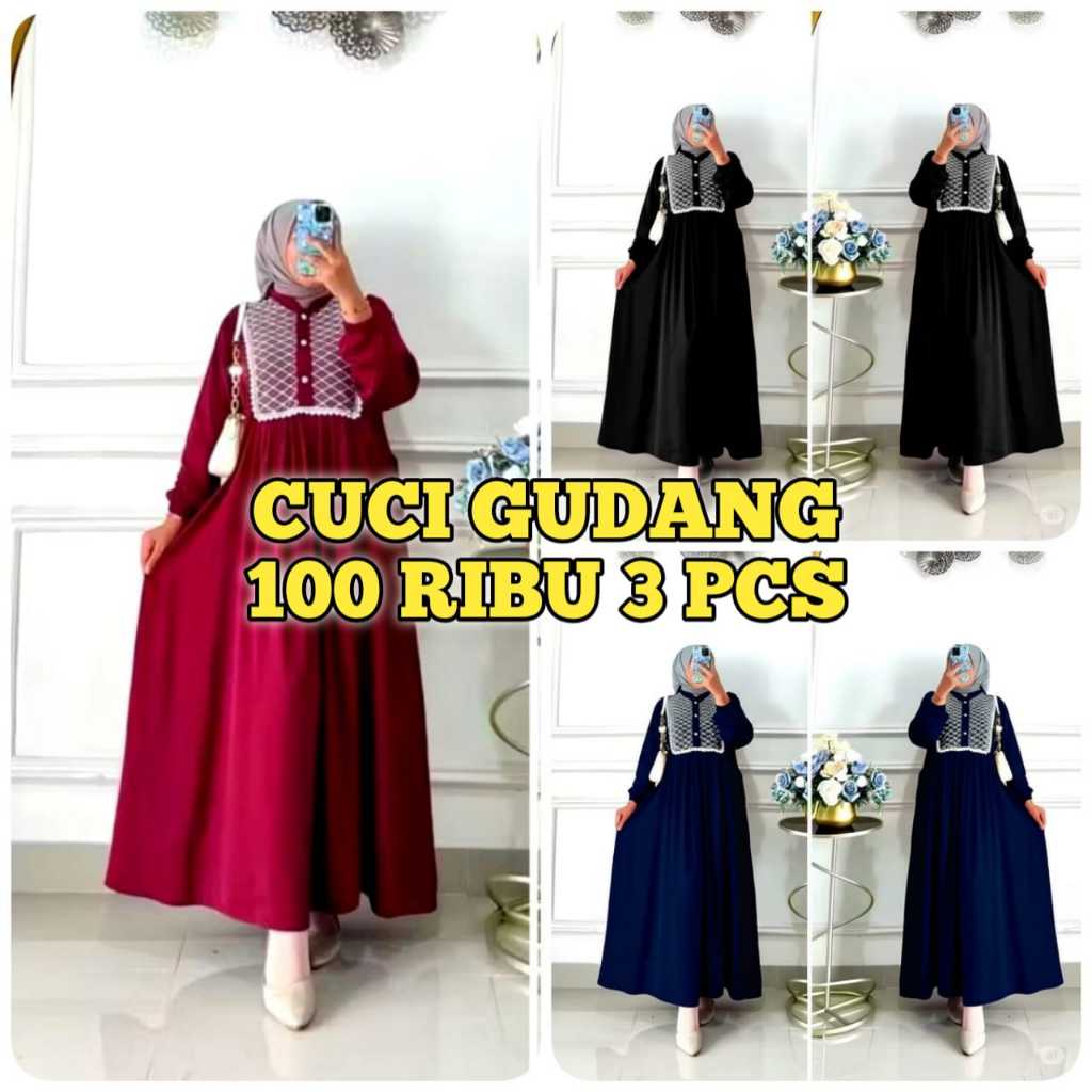 PROMO 100 RIBU 3 PCS GAMIS VIRAL WANITA BRUKAT RENDA / GAMIS VIRAL BRUKAT RENDA TERVIRAL