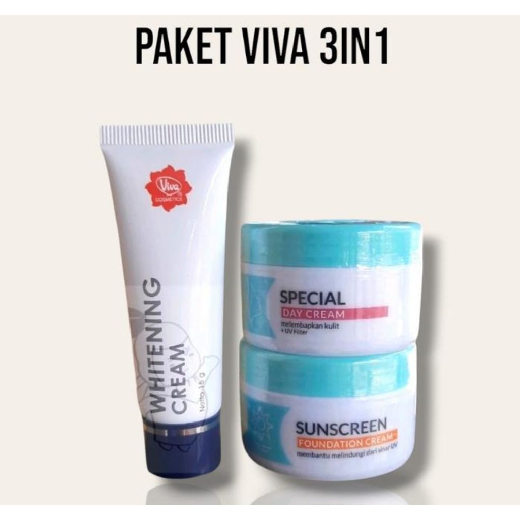 viva skincare paket 3in1 viva day cream/viva sunscreen/viva whitening cream.