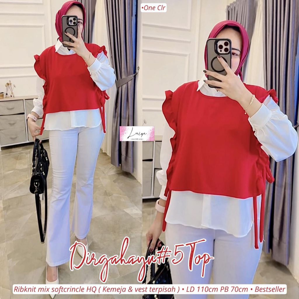 Dirgahayh Top Atasan Panjang Wanita Mix Vest Rompi Terpisah Merah Putih Agustus Ribknit Mix Sofcrinc