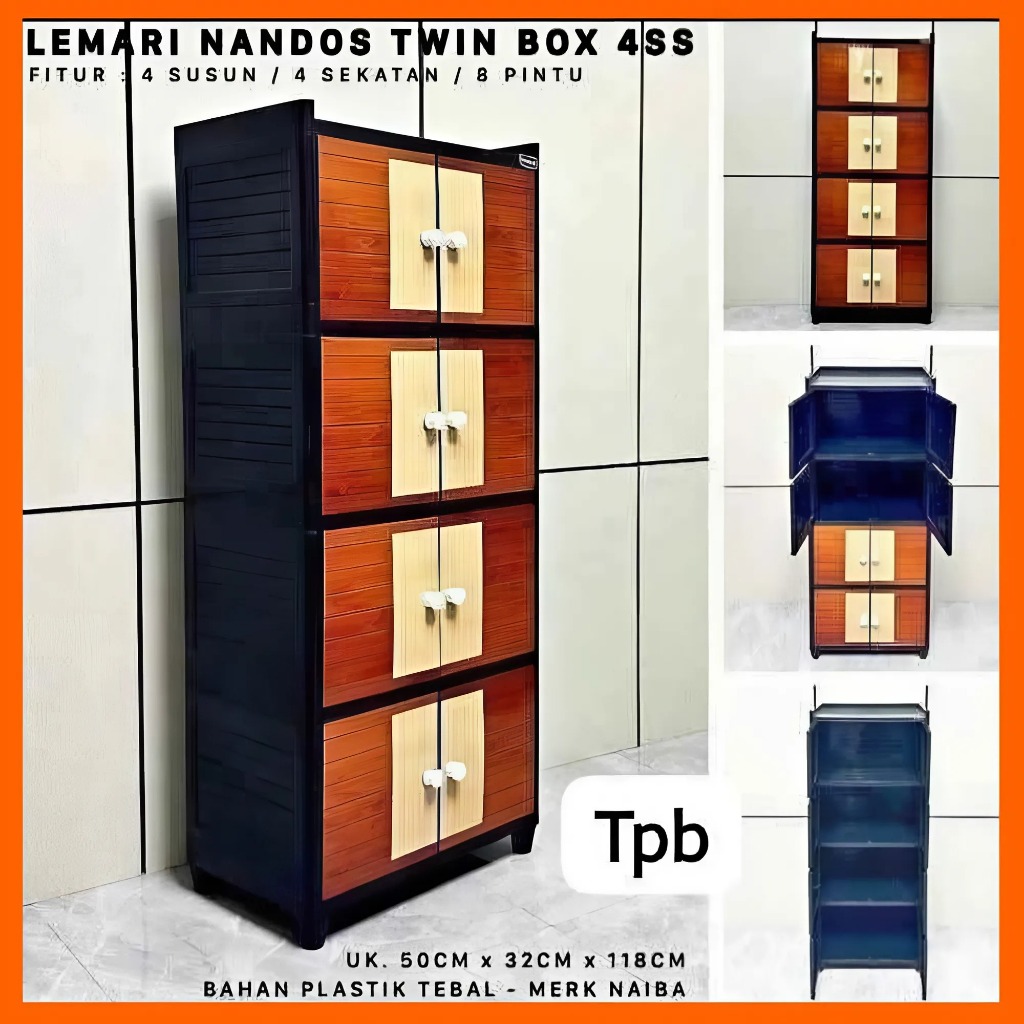 Lemari Pakaian Plastik 4 Susun / Lemari Nandos Naiba Twin Box 4 Susun