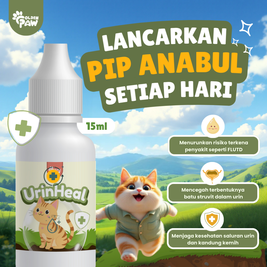 Golden Paw - UrinHeal 15ml Obat Tetes Susah Kencing Pipis Tidak Lancar batu Ginjal Kucing Anyang dan