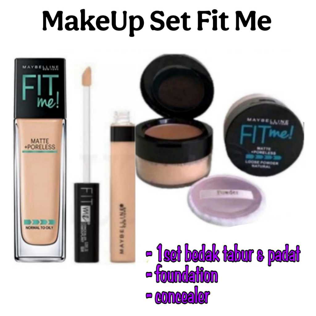 Make Up Set Foundation May Fit Me MATTE+POROLESS - Concealer - Bedak Tabur & Padat / Paket Kosmetik 