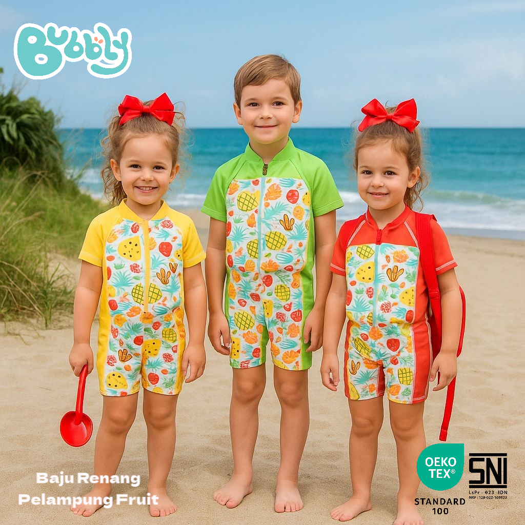 Bubbly Baju Renang Anak Pelampung - Pakaian Renang Pelampung Motif Fruit - Set Baju Renang Pelampung