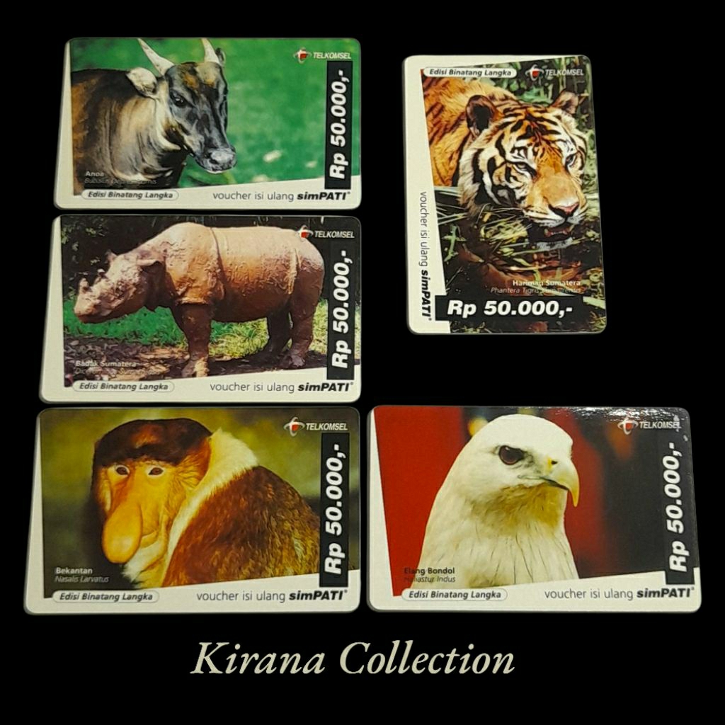 LOT T36 KOLEKSI KARTU TELEPON LAMA INDONESIA VOUCHER SIMPATI EDISI BINATANG LANGKA 5PCS BEKAS