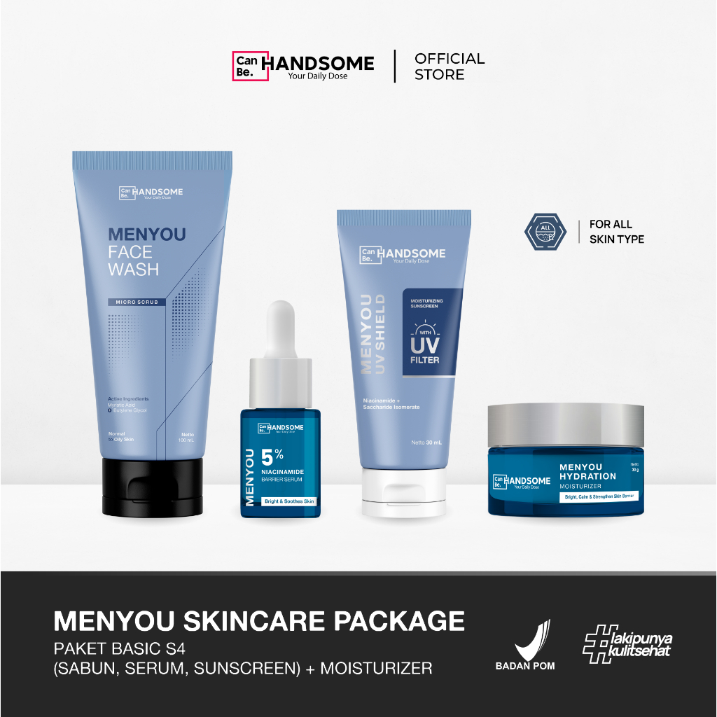 Canbe Handsome - Paket Basic S4 Moisturizer (Sabun+Serum+Sunscreen & Moisturizer) || Skincare BPOM