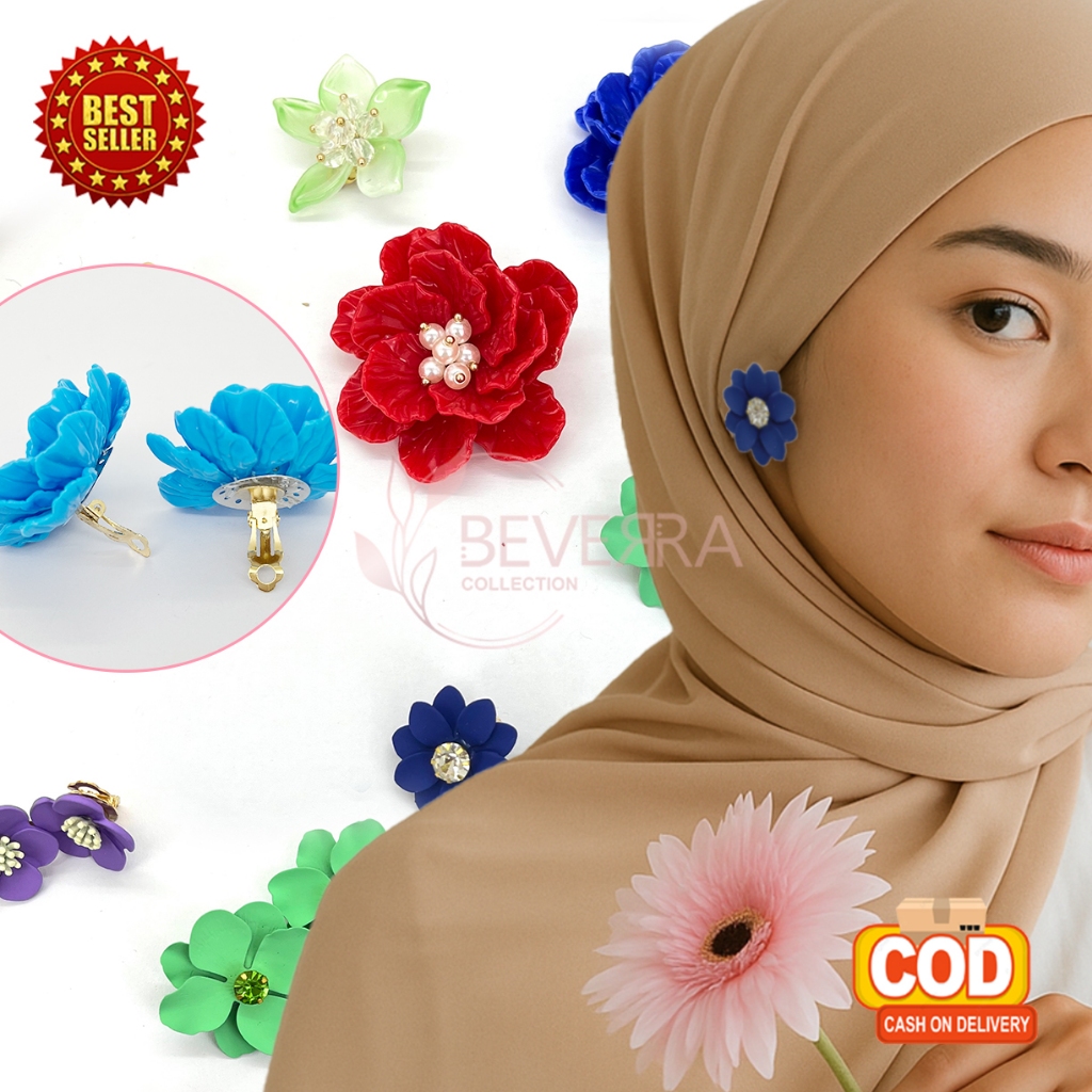 Anting Hijab Jepit Klip Wanita Model Bunga Mawar Lucu Aksesoris Kerudung Korea Style ANT176