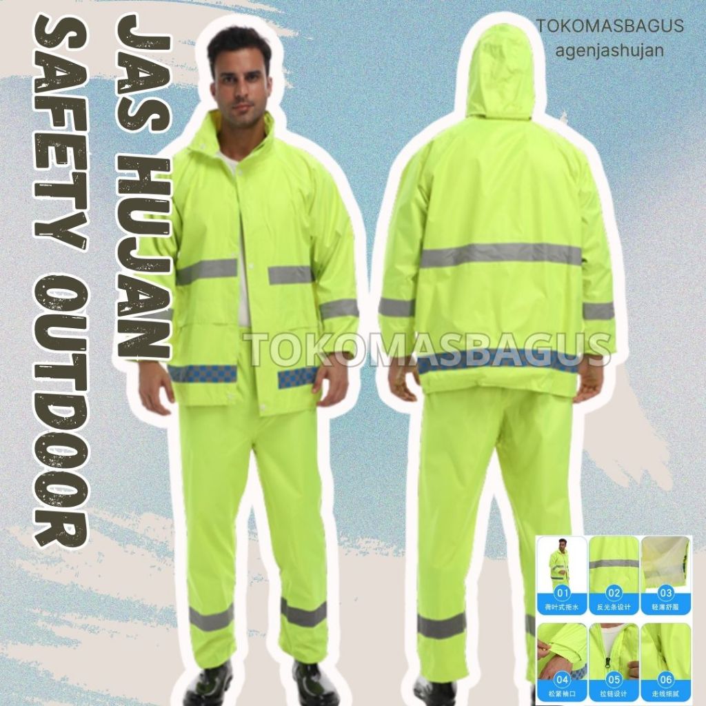 Jas Hujan Outdoor Setelan Jaket Celana Dewasa 100% Anti Air Safety