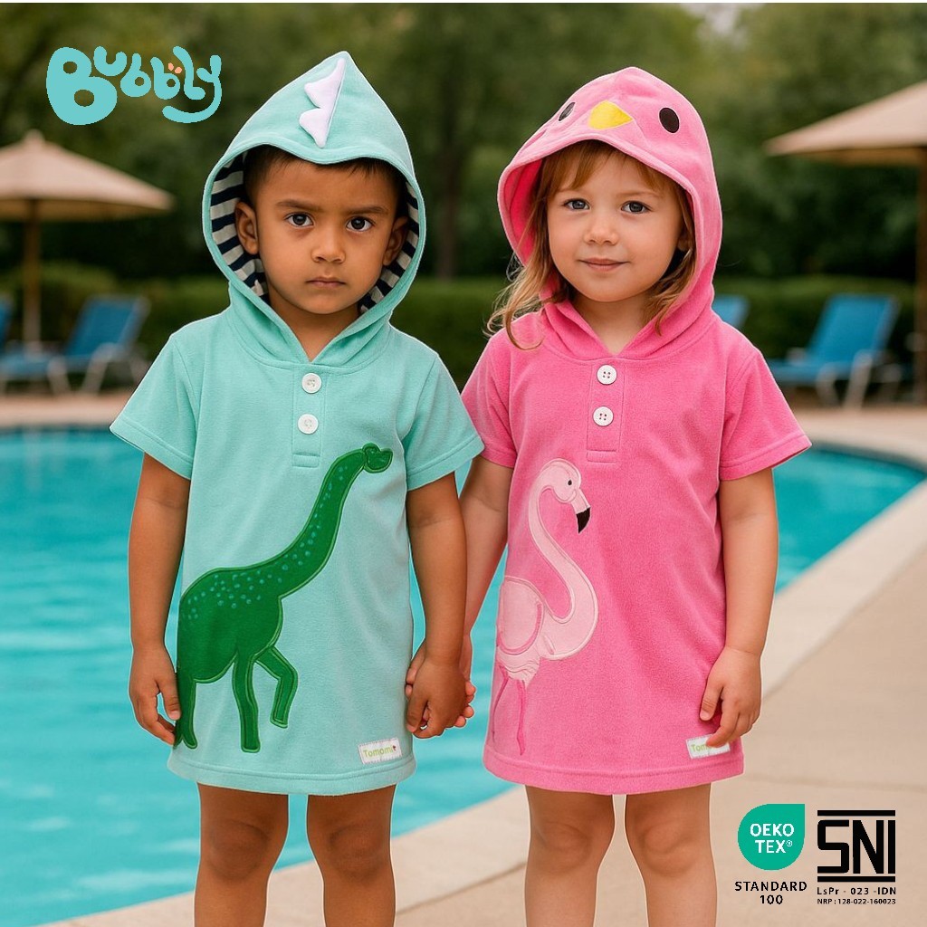 Handuk Anak Kimono Bubbly - Handuk Anak Karakter Dino - Handuk Anak Flaminggo -Handuk Berenang Anak 