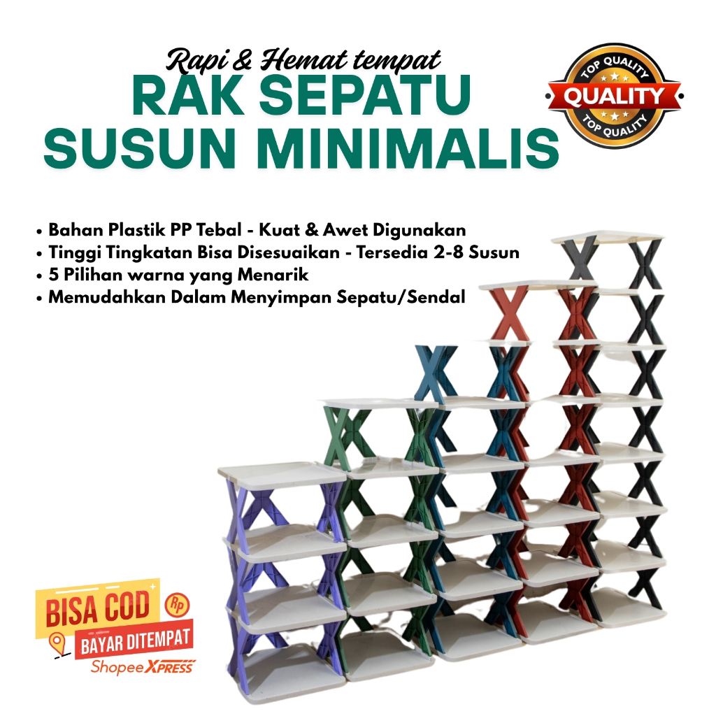Rak Sepatu & Sandal Susun Plastik Portable Aesthetic / Tempat Sepatu Susun 2-8 Susun.