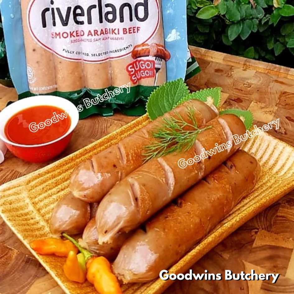 

Sosis hotdog Riverland SMOKED ARABIKI BEEF frozen sausage 5" 13cm, 5pcs 360gr