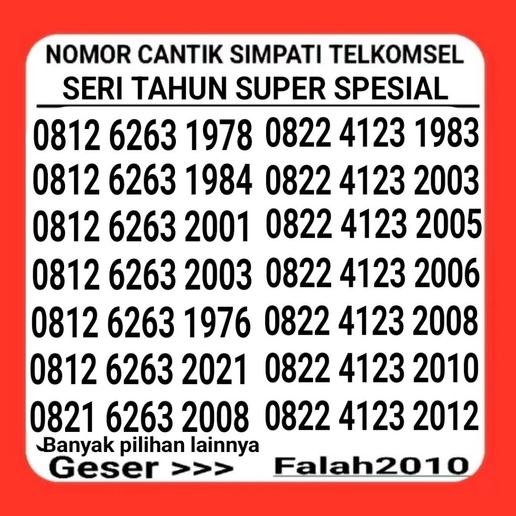 NOMOR CANTIK SIMPATI TAHUN KARTU PERDANA CANTIK TELKOMSEL TAHUN MURAH