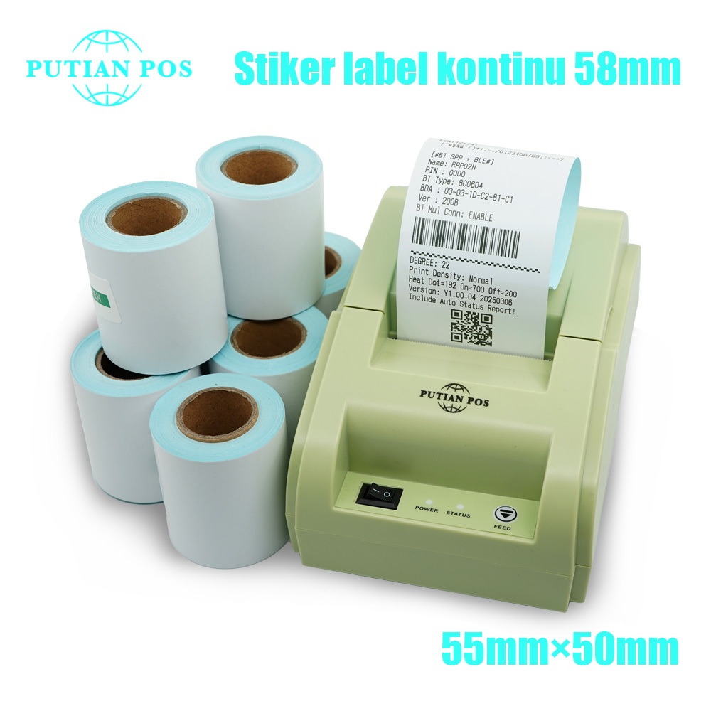 Stiker Label Berkelanjutan 58mm Stiker Label Termal Kertas Termal untuk Printer Termal bluetooth