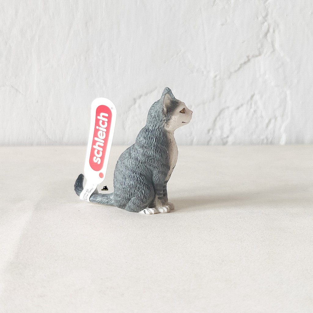 SCHLEICH ANIMAL PET FIGURE CAT SITTING GREY WHITE 4,5 CM