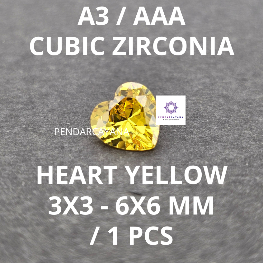CUBIC ZIRCONIA A3 / AAA 3X3 - 6X6 MM HEART YELLOW / 1 PCS