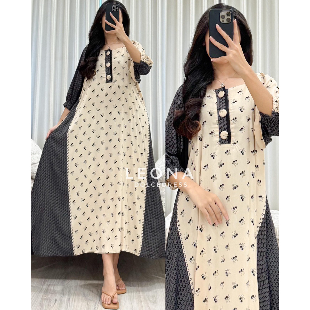 Daster Arab Dolce LEONA MOTIF Midi Dress Rayon Busui Bumil Nyaman