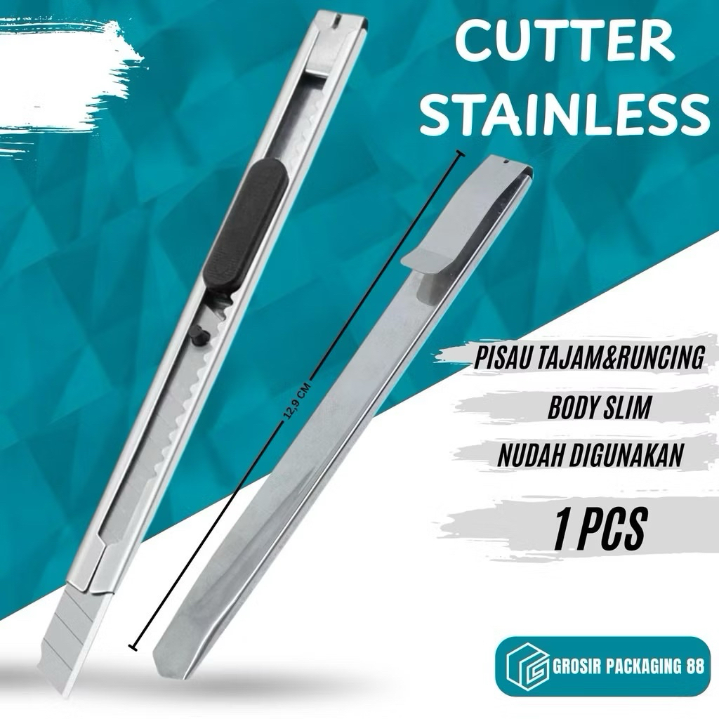 

Cutter Mini Stainless 12.5CM Small Knife Pisau Kater Pemotong Anti Karat Pointed Blade
