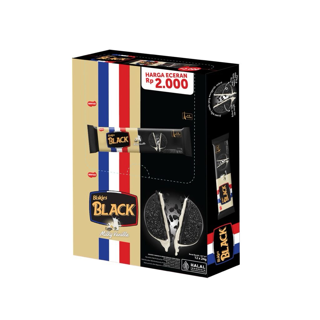 

BISKIES COOKIES BLACK VANILLA SANDWICH [1 BOX ISI 12 PCS @24G ] | BISKIES MILKY VANILLA | BISKIES CRACKERS KRIM VANILLA