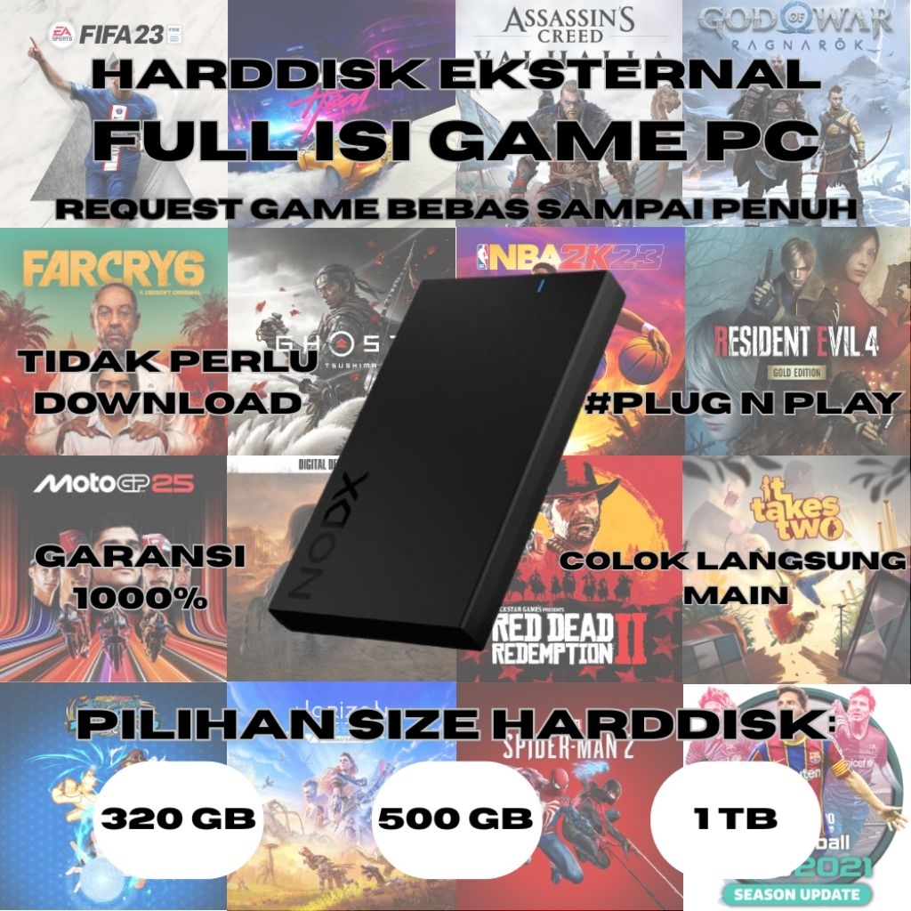 HARD DISK EKSTERNAL 320GB, 500GB, 1TB FULL GAME BEBAS REQUEST GAME
