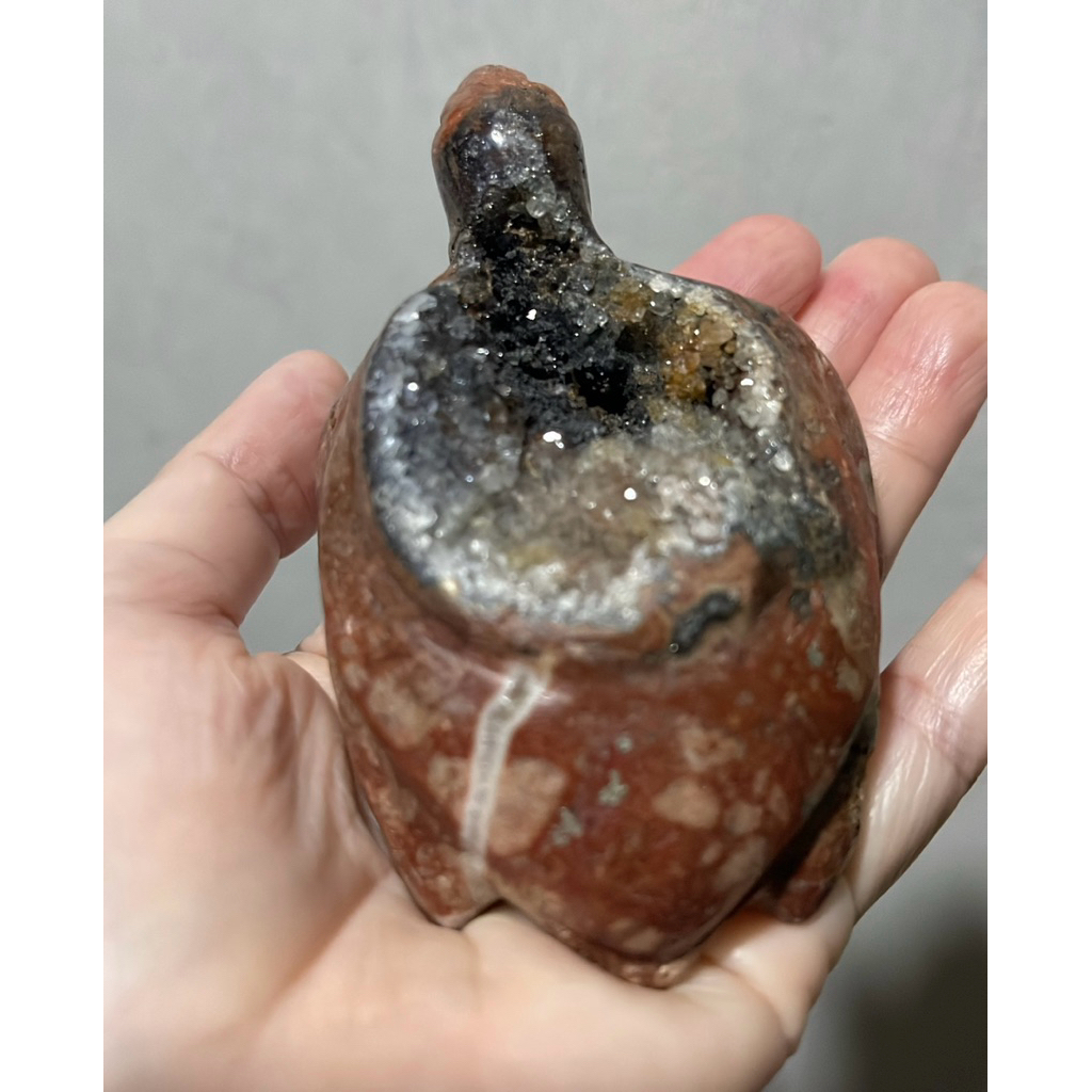 Crystal Geode, Batu Kristal Geode Asli, Batuan alam, Batuan Carving Kura-Kura, Sparkling Crystal, Cl