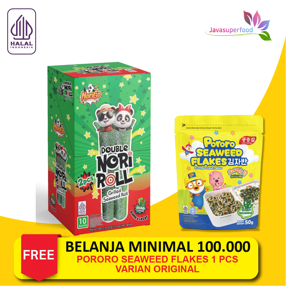 

Snack Double Nori Roll Grilled Seaweed Roll 1 KARTON isi 6 BOX (60 Pcs) / Snack Rumput Laut 6g
