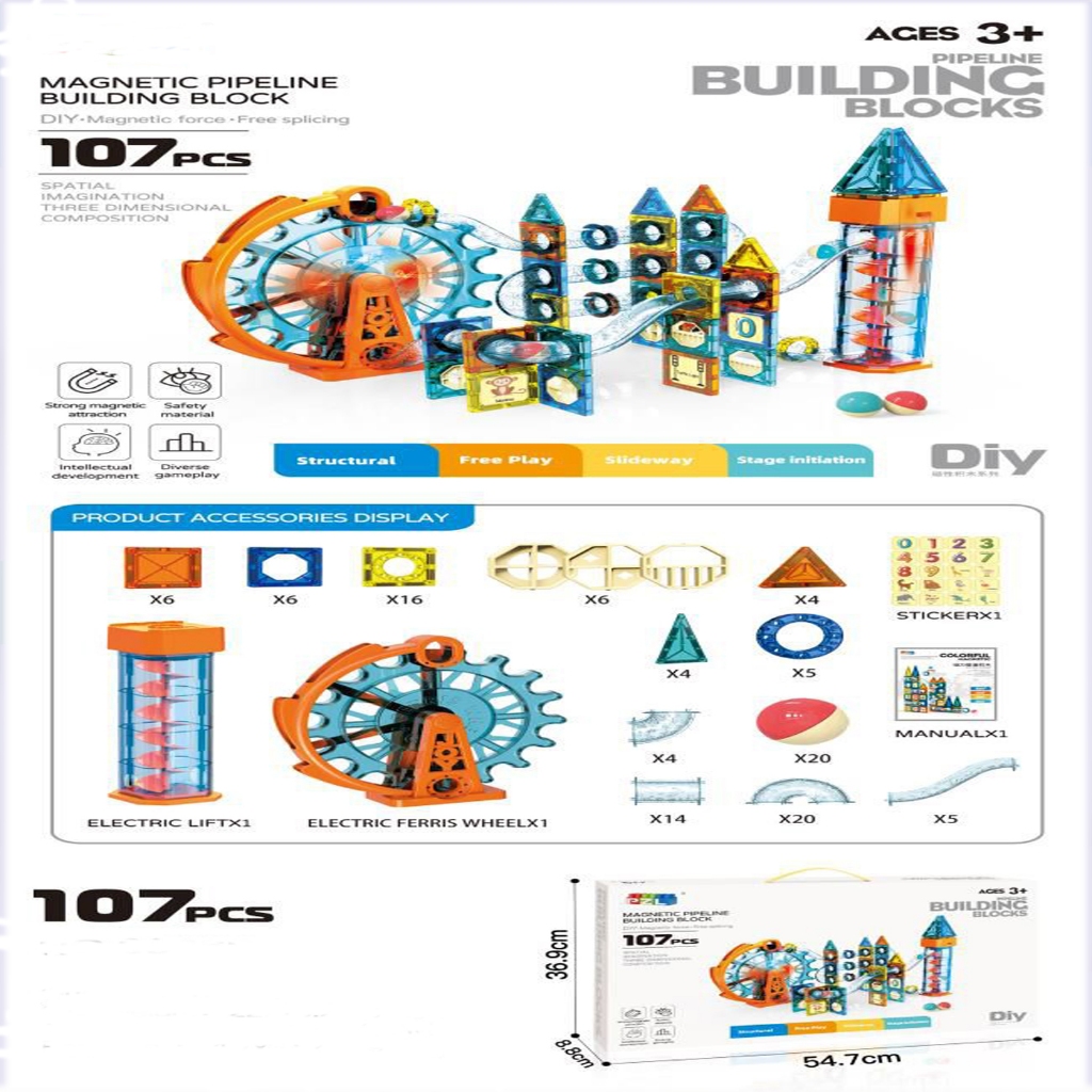 Mainan Edukasi Magnet untuk Anak | Ferris Wheel Run Ball 68 Pcs / 71 Pcs / 107 Pcs / 109 Pcs / 143 P