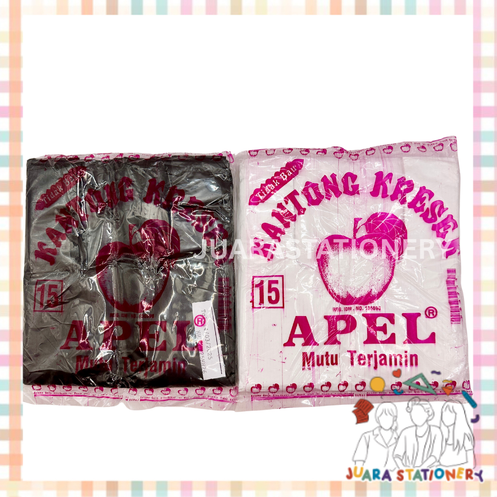 (349) JUARASTATIONERY Kresek Ukuran 15 Apel Hitam Putih / Kantong Plastik Kantong Kresek 15
