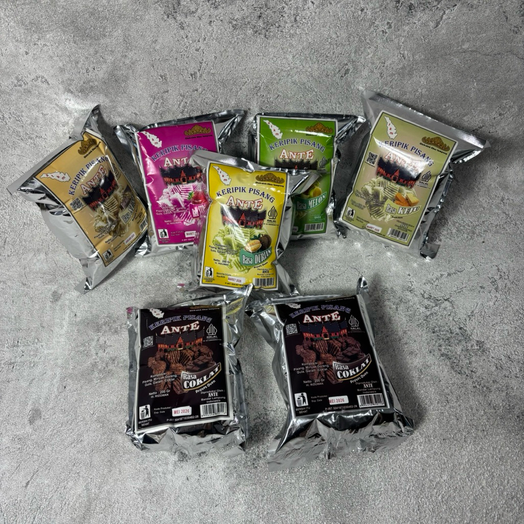 

KERIPIK PISANG ANTE RASA COKLAT,KEJU,SUSU,DURIAN,MELON DAN STROBERI