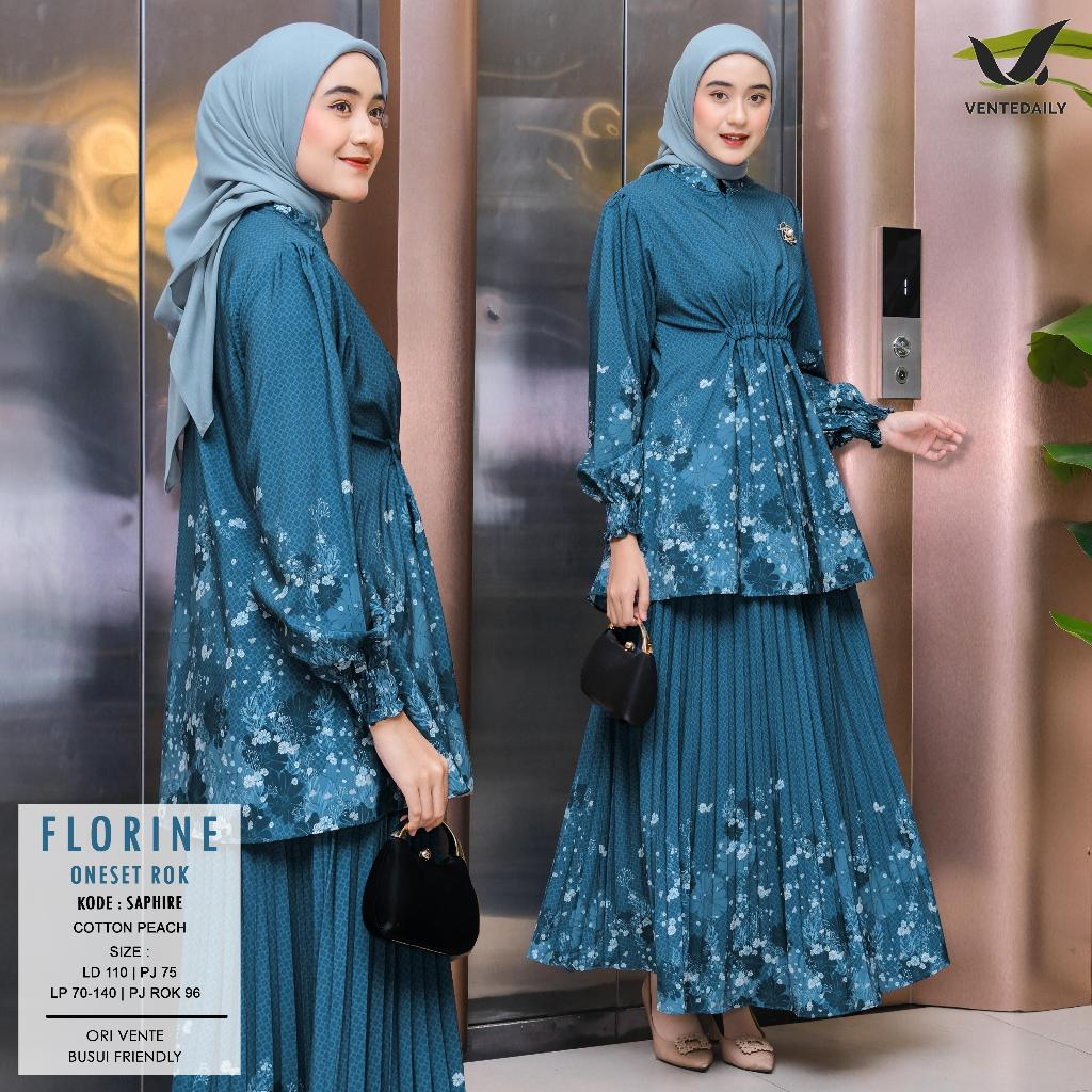 Florine One Set Setelan Rok Plisket Dan Blouse Katun Peach Premium By Vente