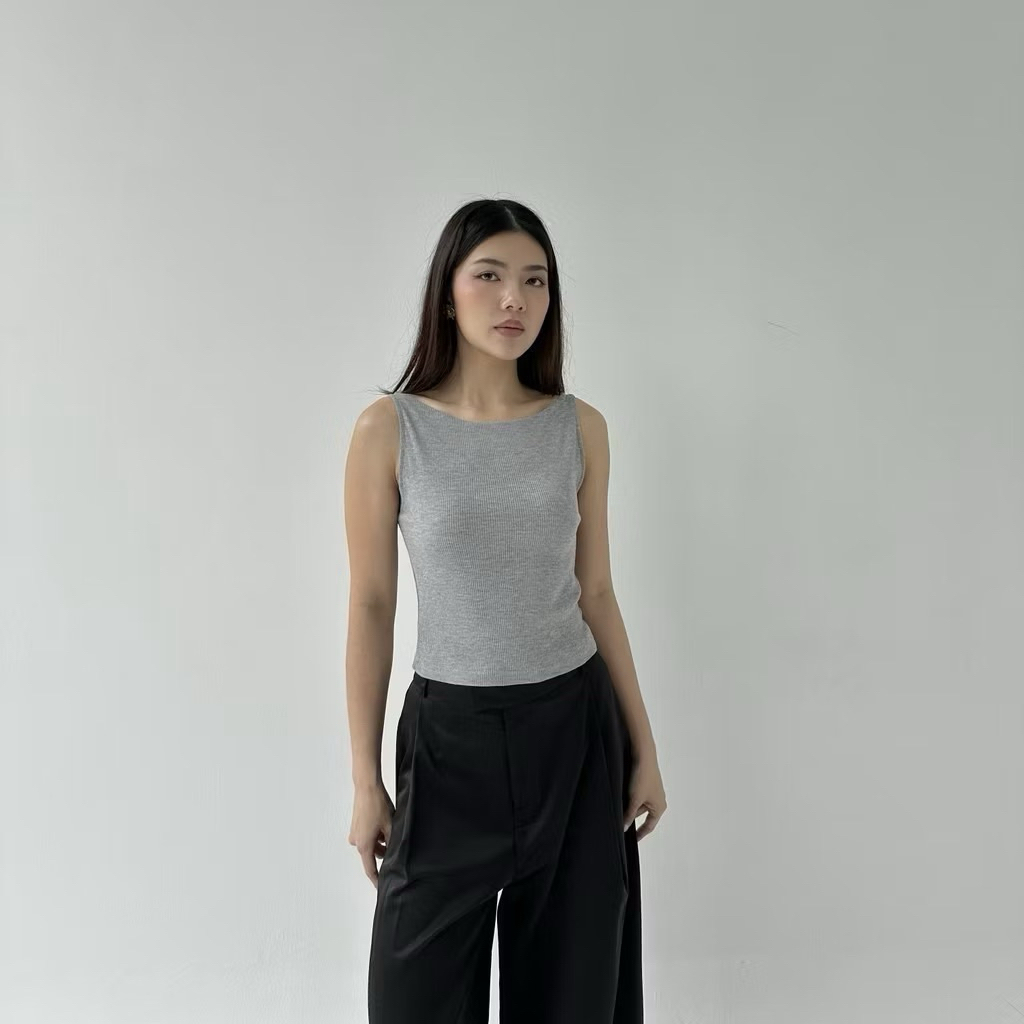 VIOLANO | EROS TOP | Tanktop Ribbed Knit Boat Neck Tank Kaos Racer Tee Basic Crop Top Summer Atasan 