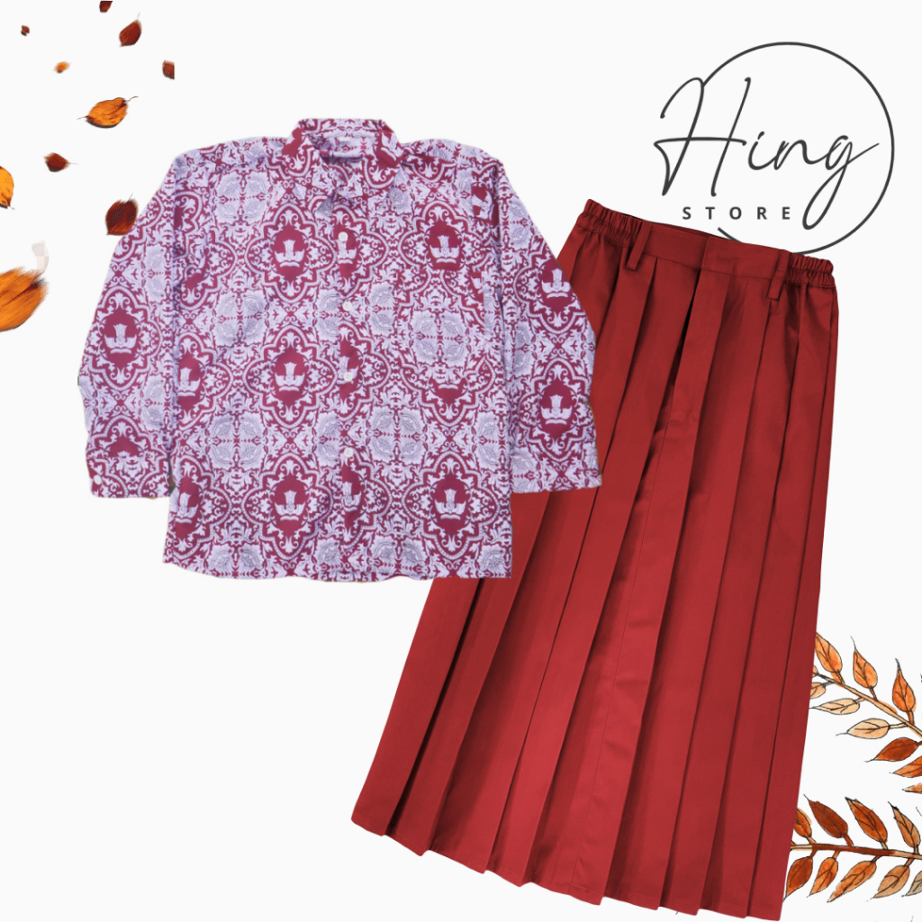 Fashion Setelan Anak Sekolah SD Seragam Batik Bunga Bangsa Merah Perempuan