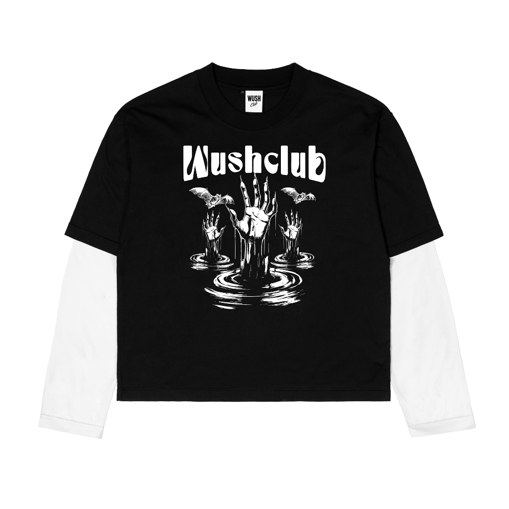 Wush Club Kaos Boxy Oversize Double Sleeve Pria Wanita Double Layer Longsleeve Unisex Kekinian Noah 