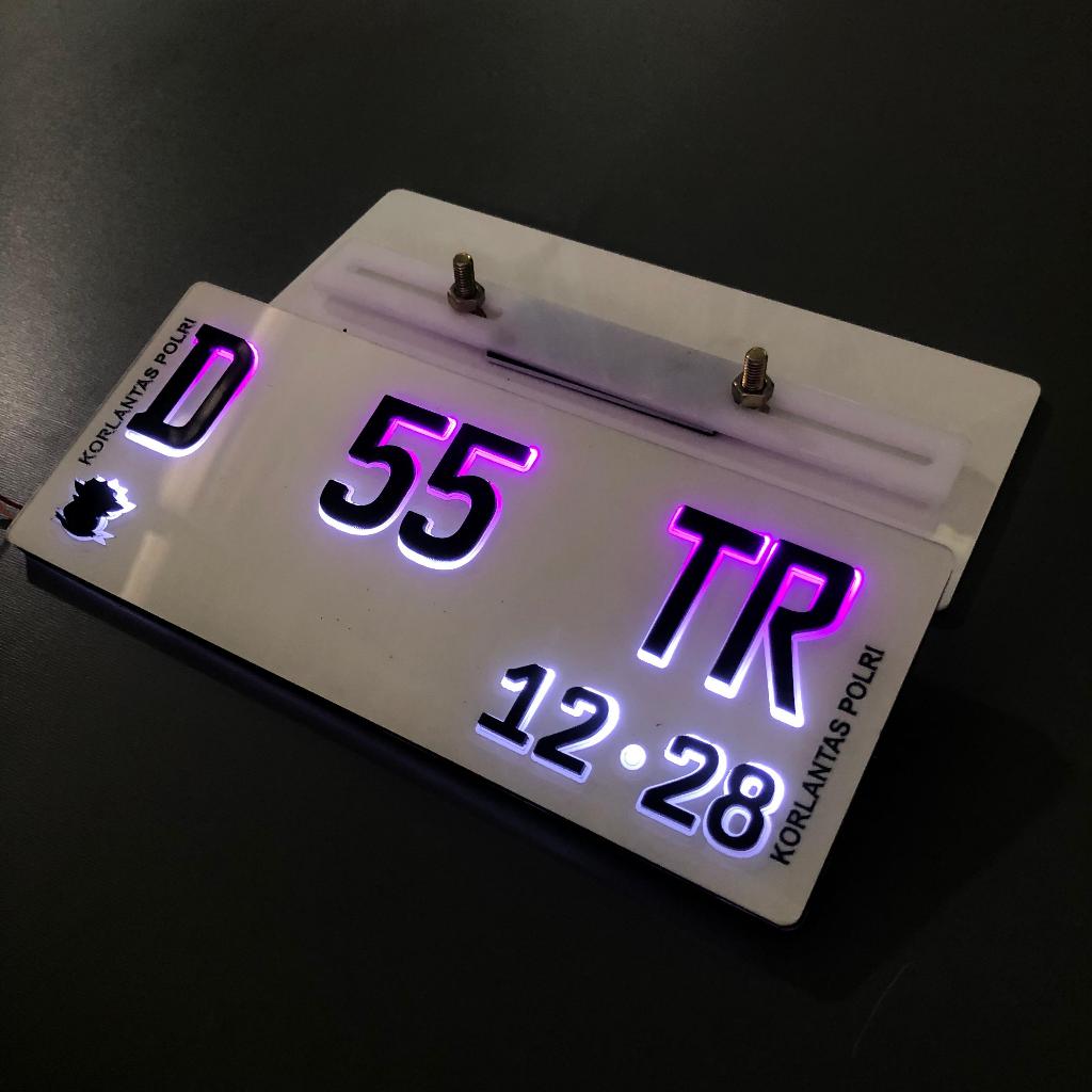 Plat Nomor Motor Akrilik Timbul Led Custom Baut Tanam Keren Murah / Plat Nomor Akrilik Timbul